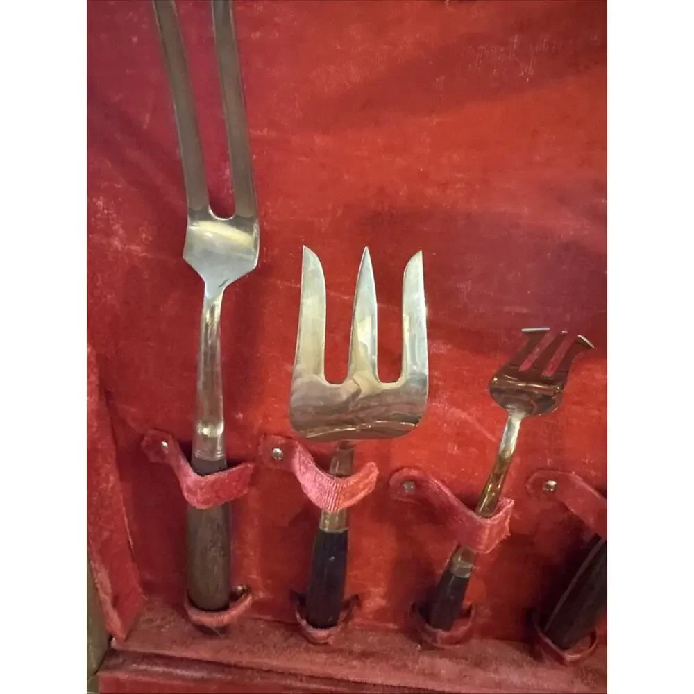 Vintage Thai Brass and Rosewood Flatware Set In Box - Svc for Twelve 142 PC READ